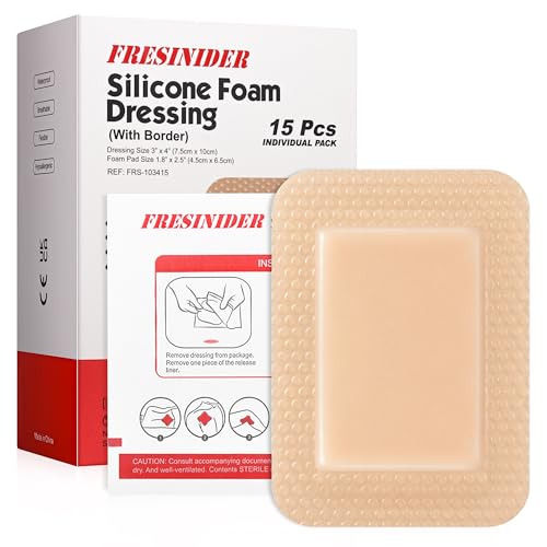 FRESINIDER Silicone Foam Dressing 3" x 4", 15 Pack – Soft Silicone Border Foam Dressing for Pressure Areas, Daily Wound Care & Post-Procedure Use – Absorbent, Breathable & Skin-Friendly - color: 3" X 4" , 15 Pack