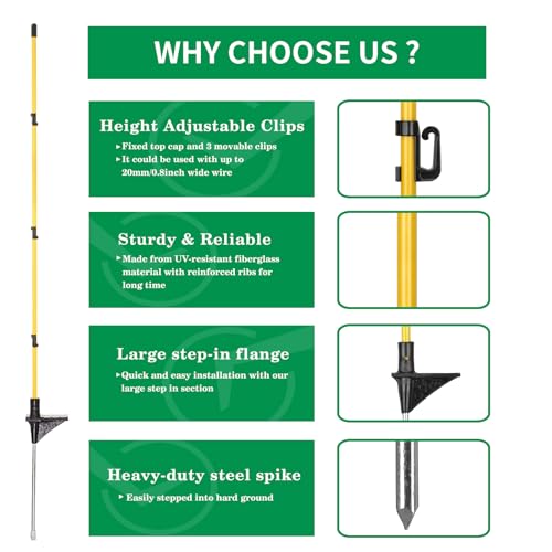 50 Pcs 46"Fiberglass Step in Electric Fence Posts,Portable Temporary Stakes - style: 46Inch-50 Pack