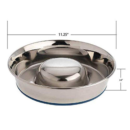 OurPet's DuraPet Slow Feed Stainless Steel Dog Bowl, Silver, Large - size: Large (6 Cups)