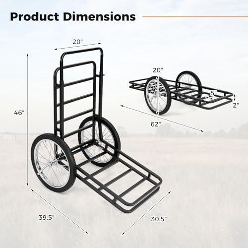 Goplus Folding Deer Cart, 550 LBS Adjustable Game Cart with 20 Inch Big Wheels, Heavy Duty Cargo Carrier, 2-in-1 Deer Hauler for Luggage, Firewood, Animal - style: 30.5" x 39.5" x 46"