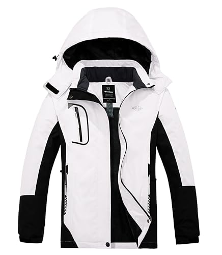 wantdo Women Hardshell Waterproof Windproof Insulated Ski Trekking Jacket - color: White & Black, size: Large