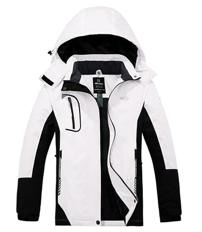 wantdo Women Hardshell Waterproof Windproof Insulated Ski Trekking Jacket - color: White & Black, size: Large