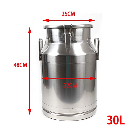 Milk Can with Sealed Lid, Stainless Steel Milk Transport Cans Wine Pail Bucket Tote Jug Pot Oil Liquid Storage Barrel with 2 Handles Sealed Silicone Anti-Leak Ring Lock Belt 30L 7.92 Gallon - color: 30L