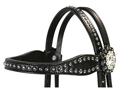 Tahoe Tack Leather Starry Night Studded Horse Headstall & Matching Reins, Black, Full Horse (17-1736-BK)