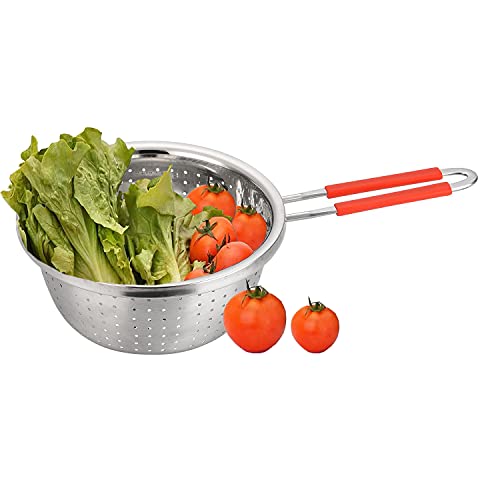 Stainless Steel Perforated Metal Colander Strainer with Long Red Handle Sieve Sifters Use for Kitchen Food Pasta Noodles Spaghetti Vegetables Silver - 7.9inch - color: Red Single Handle 7.9 inch