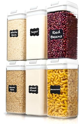 Shazo 6 PC 1.2L Clear Plastic Airtight Pantry Storage Containers with Lids - color: Matte White