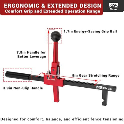 Chain Link Fence Stretcher Tool, Ratcheting Wire Fence Tightener & Puller for Woven Wire Fence, 3″–12″ Tension Range, 5° Tilted Base & Hooked Groove, One-Hand Operation for Farm & Yard, Red - color: Red