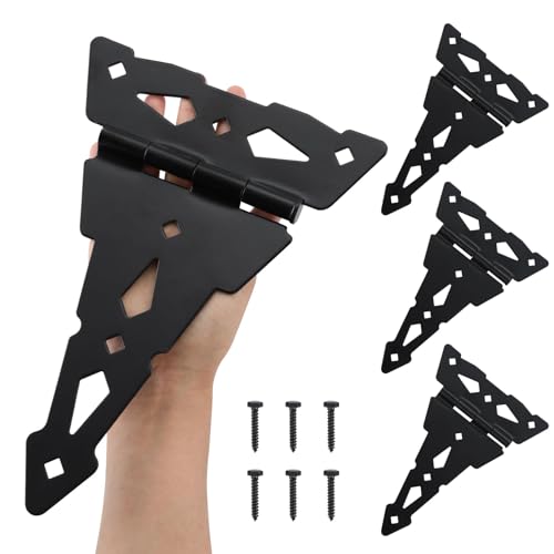 HOME MASTER HARDWARE 8" Heavy Duty Gate Hinges, 4 Pack T Strap Hinges | Outdoor Hinges for Wood Fence, Barn and Shed Door, Rotate 270 Degrees, Included Screws, 50LBS Capacity, Steel, Black Finish