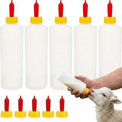 Goat Nipple and Bottles Set, 5 Sets Small Animal Milk Drink Pritchard Nipple for Goats 400 ml Lamb Nursing Bottles Feeding Bottle Kit for Feeding Sheep Goat Lamb Puppy (5 Bottles& 10 Nipples)