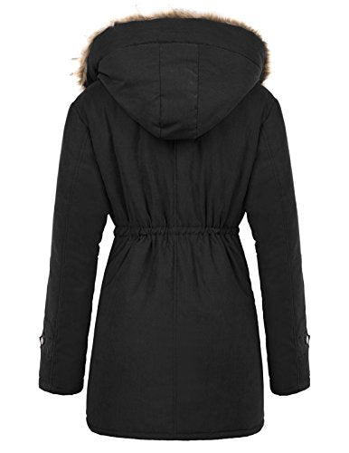 GRACE KARIN Women's Winter Coats Fleece Parkas Anoraks Hooded Military Jacket Coats - color: Black, size: Small