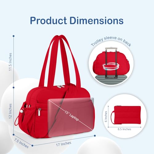 TOPDesign Travel Duffel Bag for Women, Puffer Gym Bag Sports Tote with Wet Pocket, Carry On Weekender with Luggage Sleeve (Red) - color: Red