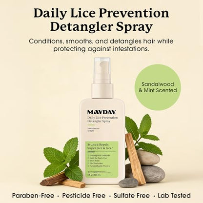 MAYDAY Daily Lice Prevention Detangler Spray 8oz, Sandalwood & Mint - style: Daily Lice - Detangler