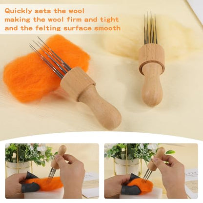 Mayboos Felting Needle Tools with Eight Felting Needles Wooden Handle