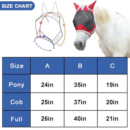 Horse Fly Mask with Ears, Breathable Fine Mesh Red Pony - color: Red, size: Pony