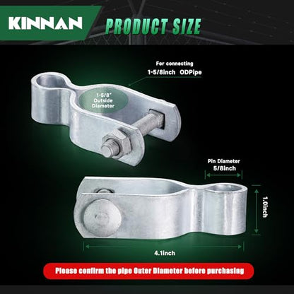 KINNAN 1-5/8" Chain Link Fence Gate Female Hinge, Heavy Duty Galvanized Steel, Gate Hinges with Bolts and Nuts, Durable Fence Hardware for Secure and Long-Lasting, Easy Installation (2 Pack) - size: 1-5/8