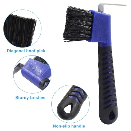 4 Pcs Horse Hoof Pick Brush, Blue & Orange | Soft Touch Rubber Handle, Portable Hoofpick - size: 4 Pcs