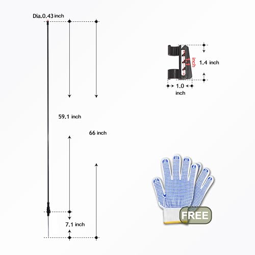 66 Inches High Fiberglass Electric Fence Portable Posts with Single Spikes - 55 Posts Come with 275 Clips - size: 66 in x 55 x 1 stake