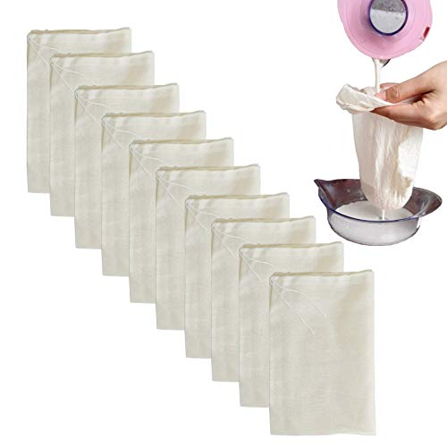 Cheesecloth Bags for Straining,Reusable Cold Brew Coffee Cheese Cloths Strainer,Large Nut Milk Tea Juice Bag,100% Natural Cotton Fine Mesh Filter Bags (X-Small,10 PACK) - size: X-Small,10 PACK