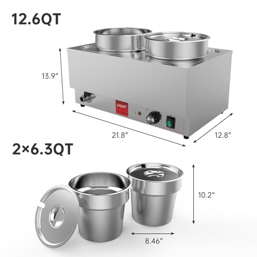 Valgus Commercial Stainless Steel Bain Marie Food Warmer 2 Round Pots - size: 2 Round Pots with Tap