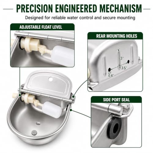 Dog Water Bowl Dispenser, Automatic Pet Water Dispenser, 3L Outdoor Stainless Steel Drinking Trough, Livestock Waterer with Float Valve and Drain Hole for Horses, Goats and Cattle