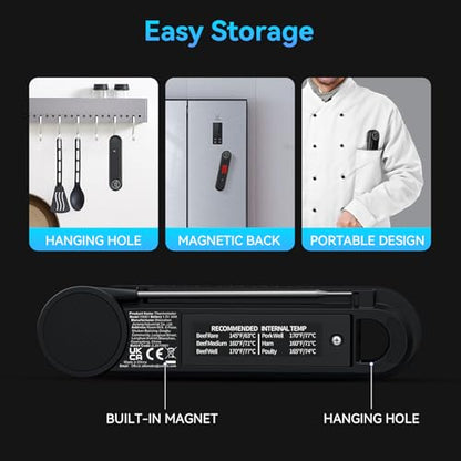 0.3s Instant Read Meat Thermometer, IP67 Waterproof (Black) - color: Black