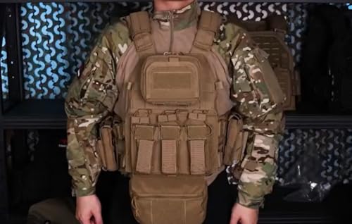 YAKEDA Tactical Training Vest with PALS System - Multi-Pocket Adjustable Straps Quick-Release Buckle for Hunting - color: Mud Color