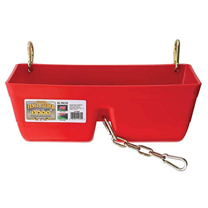 Little Giant FF16RED 9 Quart Heavy Duty Plastic Feed Trough Bucket Fence Feeder with Clips for Livestock & Pets, Red (6 Pack)