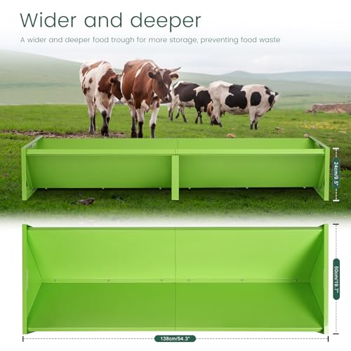 Goat Feeder Trough 55" Livestock Feeding Trough Large Capacity Metal Feed Trough Heavy-Duty Horse Feeder Livestock Feeder for Cattle Cows Horses Sheep Goats Pigs Calf Deer