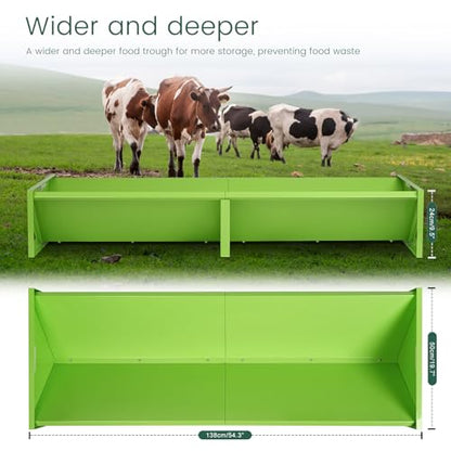 Goat Feeder Trough 55" Livestock Feeding Trough Large Capacity Metal Feed Trough Heavy-Duty Horse Feeder Livestock Feeder for Cattle Cows Horses Sheep Goats Pigs Calf Deer