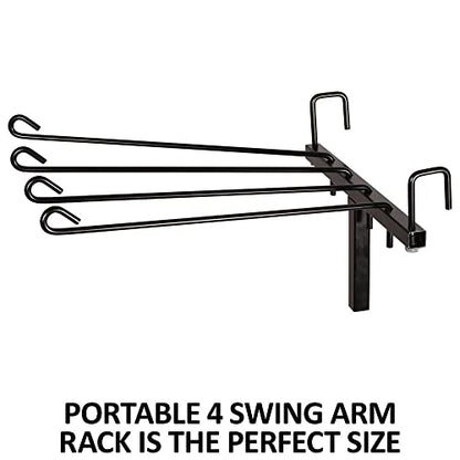 EASY-UP 4 Arm Swing Blanket and Pad Rack | Freestanding Portable Saddle Pad Rack for Horse Shows & Barns | Holds 4 Blankets or Pads | Removable Arms | Stable with T-Bar Base