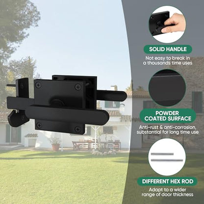 JUBEST Double Side Gate Latch, Heavy Duty Swinging Door Latch Gate Hardware for Right Inswing Outdoor Fence, Wooden Gates, Pool Gate, Backyard, Garden