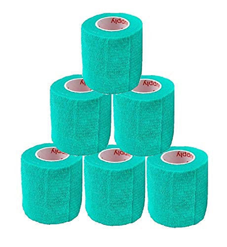 2 Inch Self Adhesive Bandage Wrap & Athletic Tape - 6Pk, Teal - color: Teal, size: 6 Rolls