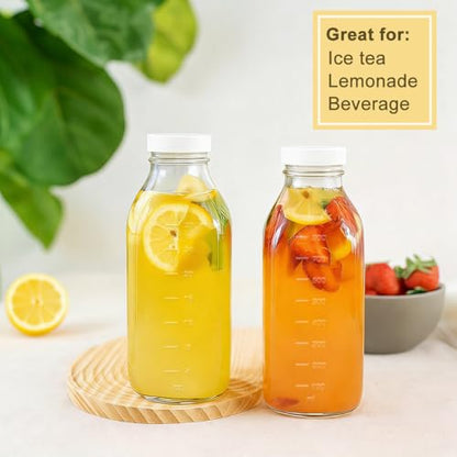 32 oz Reusable Glass Milk Bottles with Leak Proof Lid and Pour Dispenser