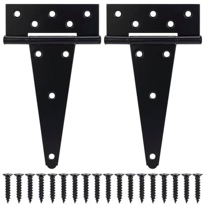 8 Inch T-Strap Gate Hinges, Shed Barn Door Hinges Heavy Duty, Black Tee Hinges for Wooden Fences, Yard Gate, Wrought Hardware Iron Rustproof (2 Pack/Set) - size: 8 Inch