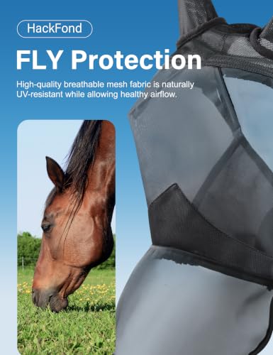Horse Fly Mask with Nose Cover, UV-Protective Fly Mask for Horses - size: Large, style: Long Nose