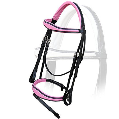 Exion Pink English Bridle with Anatomic Snaffle Noseband & Detachable Flash | Leather Jumping Bridle, Ergonomic Pressure Relief Crownpiece | 16mm Non-Slip Rubber Reins Included | Black Cob Full - color: Black, size: Cob/Medium Size