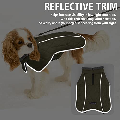 Fragralley Dog Coat Medium, Waterproof Dog Jacket with Warm Fleece Lining, Adjustable Reflective Dogs Winter Coat, Turtleneck Pet Coats for Cold Weather (ArmyGreen M) - color: ArmyGreen, size: Medium
