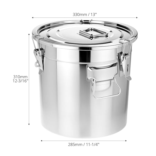 QWORK 5.5 Gallon 304 Stainless Steel Airtight Container, 21L 710oz Metal Storage Bin with Locking Lid & Side Handles, Heavy Duty Canister for Pet Food, Rice, Flour