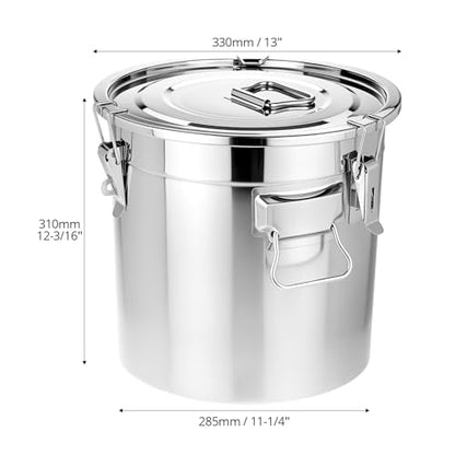QWORK 5.5 Gallon 304 Stainless Steel Airtight Container, 21L 710oz Metal Storage Bin with Locking Lid & Side Handles, Heavy Duty Canister for Pet Food, Rice, Flour