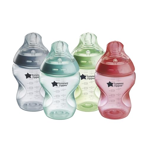 Tommee Tippee Natural Start Anti-Colic BPA Free Baby Bottles, 9oz, Slow-Flow Breast-Like Nipple for a Natural Latch, Designed for Seamless Transitions Between Bottle and Breast, Fiesta, Pack of 4 | Pack of 4, Slow Flow Breast-Like Nipple for a Natural Lat