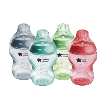 Tommee Tippee Natural Start Anti-Colic BPA Free Baby Bottles, 9oz, Slow-Flow Breast-Like Nipple for a Natural Latch, Designed for Seamless Transitions Between Bottle and Breast, Fiesta, Pack of 4 | Pack of 4, Slow Flow Breast-Like Nipple for a Natural Lat