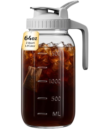 64 oz Mason Jar Pitcher, Glass Pitcher with Lid for Sun Tea & Iced Tea - color: Gray, size: 64 Ounces