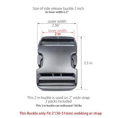 Quick Side Release Buckle, Heavy Duty Plastic Snap Buckle Clip Clasp Fasteners for Backpack Strap - style: 2 Inch - 2 Pieces