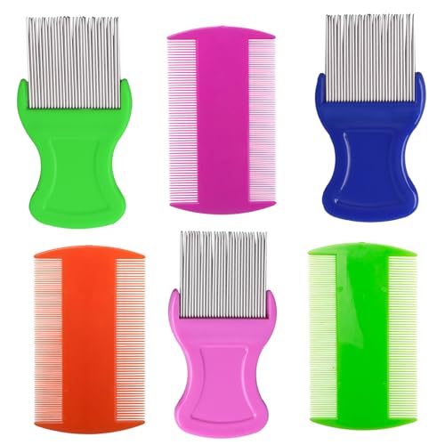 HESSION 6 Pack Flea Lice Combs Removal Dandruff Comb with Metal Teeth Double Sided Fine Combs Metal Teeth Flea Lice Combs for Pets Kids Adults (Random) - color: Random
