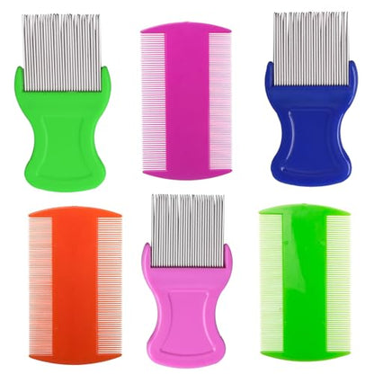HESSION 6 Pack Flea Lice Combs Removal Dandruff Comb with Metal Teeth Double Sided Fine Combs Metal Teeth Flea Lice Combs for Pets Kids Adults (Random) - color: Random