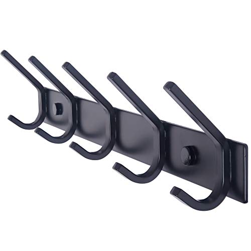 WEBI Coat Rack Wall Mounted,5 Coat Hooks for Hanging Coats,Heavy Duty Metal Double Hook Rack Hook Rail Wall Coat Rack with Hooks Coat Hanger Wall Mount for Clothes Entryway Jacket,Black - size: 5 Hooks