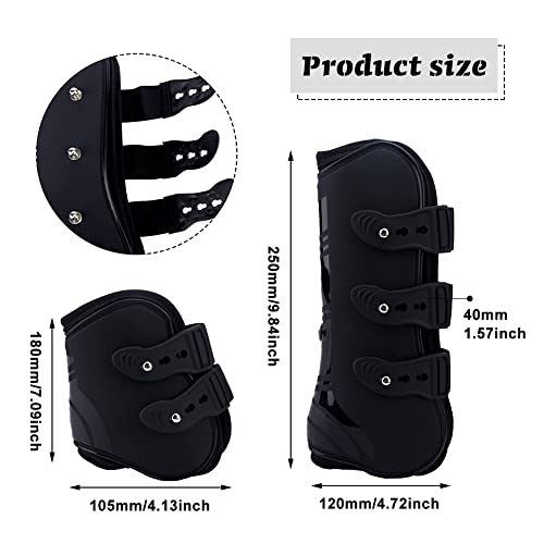 MAYiT Horse Tendon Boots (4 pcs - Front & Hind), PU Shell Tendon Fetlock Brace Guard Boots for Riding Shock Absorbing Jumping Competition Protection