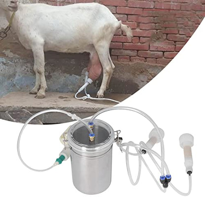 Sorandy 2L Goat Milking Machine, Large Capacity Manual Milking Machine Effort Saving Goat Milker Adjustable Pulsating Pump Stainless Steel Bottle Portable Milking Kit for Sheep, Cow, Goat