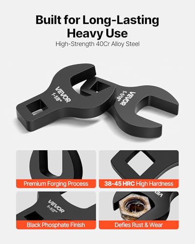 VEVOR Crowfoot Wrench Set, 1/2" Drive, 14-Piece SAE 1-1/16" to 2" Crows Foot Wrenches, with Storage Tray, Dual Size Markings on Tools and Tray, for Auto Maintenance or Repairs - size: 1/2" 14 PCS Black