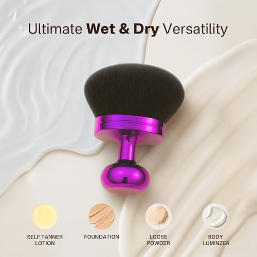 Kabuki Self Tanner Brush – Round Dome Blending Brush for Face & Body, Palm-Grip Applicator for Smooth, Streak-Free Tan | Soft Synthetic Bristles, Washable & Reusable (Purple) - color: Purple